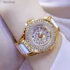 ساعات النساء BS BEE Sister Luxury Brand Wathes Full Diamond Watch Gold Bracelet Sceramic Strap Female Quartz Watches Goldenl231018