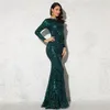 Emerald Sequined O Neck Long Sleeve Evening Party Stretchy Elegant Sequin Floor Length Maxi Dress Gown Black Y200805243o