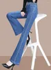 Jean femme mode femme taille haute printemps été vêtements bande élastique poches mince Denim solide décontracté Flare Pants2023