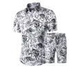 Men's Shirt+Shorts Set Nouvel été décontracté imprimé chemise hawaïenne Homme court hommes imprimé robe ensemble grande taille nouveautés textile printing one-piece dress