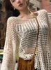 Pulls pour femmes Pull tricoté creux surdimensionné Casual Y2K Tops Slim Short Vest Office Lady Mode coréenne 2 pièces Ensemble 2023 Automne Chic
