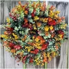 Couronne de fleurs décoratives colorées d'eucalyptus, pour la décoration de la maison, plante artificielle, fond mural, fenêtre, fournitures de fête de mariage, bricolage