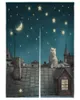 Curtain Kitten On Roof Night Stars Japanese Door Kitchen Doorway Cute Animal Drapes Cafe Restaurant Noren Hanging Half-Curtains