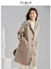 Kvinnor Wool Blends Vimly Long Sleeve Blend Coat Sticked Hooded Winter For Women Straight Warm Female Clothes Office Ladies 50659 231018