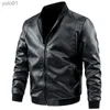 Chaqueta de cuero de imitación de cuero para hombre, chaqueta de cuero delgada con cuello alto para primavera y otoño, abrigo decorativo de PU con bolsillo con cremallera, ropa para motorista para hombre CasualL231018