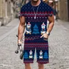 Fatos masculinos o pescoço camiseta conjunto padrão de natal topos manga curta 3d impresso luxo praia outfit rua harajuku verão roupas esportivas