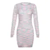 Casual Dresses Fall Women Dress Colorful Knit Skinny Elastic Hipster Trend See Through Long Sleeve Peach Hip Mini Bodycon Streetwear