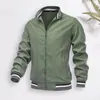 Jaquetas masculinas homens zíper placket casaco esportivo cor sólida windbreaker gola com bolsos laterais elegante primavera outono