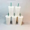 710ml Plastic Mugs Tumbler Reusable Clear Drinking Flat Bottom Pillar Shape Lid Straw Cups mug