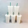 710ml Plastic Mugs Tumbler Reusable Clear Drinking Flat Bottom Pillar Shape Lid Straw Cups mug