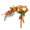 Fleurs décoratives à la mode Waterdrop Bouquet de mariage ruban de soie Roses automne Orange tenue artificielle pour la fête et la célébration