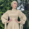 Casual Dresses Vintage Puff Sleeve Evening Party Satin Dress Women Muslim Islamic Clothes Arab Abaya Kaftan Dubai Gown Female Long