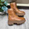 Mulheres martin botas de plataforma moda rendas-up motocicleta tornozelo bota couro real marrom preto designer botas sola grossa sapatos ao ar livre