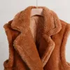 Womens Fur Faux Luxury Brand Runway Fashion Long Teddy Bear Gilet Vest Coat Women Winter Warm Oversized Sleeveless Jacket Waistcoat 231017