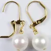 Alrededor de 10-11 MM blanco mar sur pendiente de perlas 14 k de oro219i