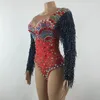 Stage Wear Sexy Latin Dance Ballroom Rhinestones Tassel Bodysuit Women Crystal Fringe Tights Leotard Performance Costume