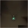 Pendant Necklaces Luminous Necklaces Glow In The Dark Moon Lotus Flower Shaped Statement Sier Chain Pendant For Women Yoga Prayer Budd Dhokp