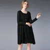 6812# JRY New Spring Fashion Dress Women Long Sleeve Solid Color Chiffon Splice Casual Dress Black Navy Wine Red XL-4XL2781