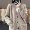 2023 Stickad Cardigan V-ringad Senior Loose Wool Sweater Coat