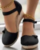 Sandalen Maogu Wedge Sandaal Linnen Zomer 6 Cm Hakken Platform Espadrilles Schoenen Rode Pompen Vrouwen Gevlochten Espadrille Knoppen