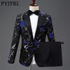 PYJTRL Nuovo Design Uomo Elegante Ricamo Blu Royal Verde Rosso Motivo floreale Abiti Stage Cantante Matrimonio Sposo Tuxedo Costume CJ19304x