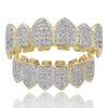 Europe and America Hip Hop Iced Out CZ Gold Teeth Grillz Caps Top Bottom Diamond Teeth Grillzs Set Men Women Grills211w