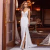 Seksowne paski spaghetti V Suknie ślubne syreny bohemijskie dzielone koronkowe sukienki ślubne bez pleców szatę de 328 328