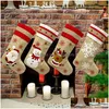 Christmas Decorations 18.8Inch Big Stockings Burlap Canvas Santa Snowman Reindeer Cuff Family Pack Gift Bags For Xmas Holiday Party Dhnf7