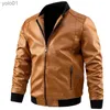 Chaqueta de cuero de imitación de cuero para hombre, chaqueta de cuero delgada con cuello alto para primavera y otoño, abrigo decorativo de PU con bolsillo con cremallera, ropa para motorista para hombre CasualL231018