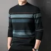 Мужские свитера, шерстяной свитер, осенне-зимний полосатый свитер смешанного цвета из чистой шерсти, утолщенный, теплый, корейский, повседневный, модный
