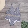 Mulheres de banho xadrez impressão bikini conjunto sólido maiô sexy plissado feminino maiô feminino verão sem costas beachwear biquinis mujer