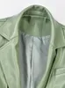 女性SレザーフェイクディートファッションPUジャケットラペルデカストラクションクロスレースアップロングスリーブグリーンコート2023年CP1983 231018