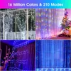 Autres fournitures de fête d'événement RVB LED Rideaux lumineux Guirlandes lumineuses avec guirlande de contrôle d'application intelligente pour la décoration de fête de mariage de Noël intérieure extérieure 231017