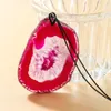 Choker Fuchsia Pink Natural Stone Pendant Necklace For Women Black PU Leather Rope Jewelry