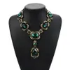 Pendant Necklaces Classic Green Gemstone Choker Necklace For Women Large Glass Crystal Ethnic Bride Wedding Vintage Collares Chain218N