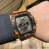 RicharsMilles Uhren Herren Luxus Mechanik Armbanduhr Business Freizeit Rm11-03 Multifunktions-Automatikmaschine Orange Kohlefaserband Watc