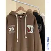 Herren Hoodies Frühling und Herbst Trend Aprikose Farbe Brief Sweatshirt Strickjacke Kapuzenanzug Retro Jacke Paar Kleidung Tops