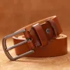 Cinturones Cinturones de cuero genuino de vaca superior para hombres Diseñador de lujo Estilo de moda de alta calidad Cinturón masculino de vaquero marrón vintage 231018