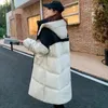 Gabardinas para mujer Costura en contraste Pareja Chaqueta acolchada de algodón Abrigo de invierno suelto coreano largo y grueso para hombres y mujeres con el mismo