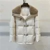 Damen Daunenparkas Wintermantel Oberbekleidung Nerzpelzkragen Weiße Gansjacke Seidenstoff Echtes Leder Schnalle Kurz 231018