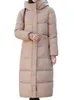 Women Down Parkas Long Hooded Woman Fashion Grube Bawełniane zimowe płaszcze swobodne eleganckie błyszczące solidne kurtki żeńskie ciepło warta 231017