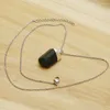 Pendant Necklaces Fashion Natural Stone Raw Ore Black Tourmaline Stainless Steel Chain Necklace Plating Silver Charms DIY Jewelry Gift 1Pc