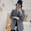 Ternos femininos preto oversize blazer mulher única fivela escritório elegante feminino casual manga longa primavera e outono roupas jaqueta