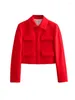 Women's Suits YENKYE Fashion Women Red Cropped Flap Blazer Long Sleeve Lapel Collar Office Ladies Suit Jacket