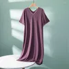 Pijamas femininos 2023 modal duplo decote em v camisola grande tamanho housewear manga curta vestido longo casual senhoras camisolas