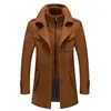 Manteau en mélange de laine pour hommes, couleur unie, résistant au froid, Double col, coupe-vent décontracté, manteaux d'automne et d'hiver, 231017
