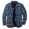 Men's Dress Shirts Fashion Plaid Shirt Jacket Long Sleeved Quilt Lined Brushed Flannel Rugged Lapel Collar Sleeve Loose Outer306S