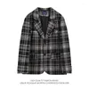 Men's Suits Korean Retro Blazer Coat Embroidery Design Office Lady Elegant Style Suit Jacket Loose Casual Stripes Plaid Top For Men Women