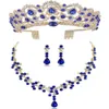 DIEZI Nuovo rosso verde blu corona e collana orecchini set di gioielli tiara strass set di gioielli da sposa accessori242h