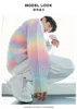 Men s Sweaters Gradient Tie Dye Round Neck Loose Sweater Knit Autumn Rainbow Striped Casual Long Sleeve 231017